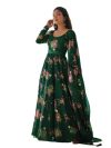 Teal Floral Print Anarkali Gown with Dupatta | Elegant Full Sleeve Floor-Length Dress | Festive for Women Design No K_T_Babali6_2XL_Green