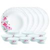 Larah by Borosil Glass Flore Thali Set (White) – 18 Pieces