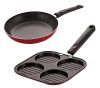 NIRLON 3 Layer Non-Stick Coated Aluminium Rust Free Cooking Utensil Set of Casting Uttapam-4 Cavity & Tapper Pan-20cm (Color-Red)
