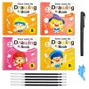 VGRASSP 4 Pcs Educational Magic Drawing Tracing Book Toy for Kids – Reusable Art & Crafts Practice Workbook with Pen and 5 Refills – Grooved Doodle Book – Color and Design As Per Stock