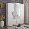 Home Centre Helios Reynan 4-Door Wardrobe with Mirror – White (Engineered Wood)