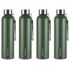 Borosil 4pc Set of 1000 ml Hydra Laguna Stainless Steel Water Bottle | Made in India Single Wall, Leakproof, BPA Free| Bottle for Office, School, College & Gym | Green