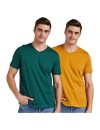 Amazon Brand – Symbol Men’s Solid Regular Fit Half Sleeve Cotton T-Shirt (Combo Pack of 2) (AW17PLPO2V5_S_Viridian and Inca Gold)