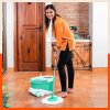 Bathla Ultra Clean Plus – Heavy Duty Microfiber Spin Mop for Home with Large Trolley Wheels (Green)
