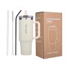 Bevora 1180ml Stainless Steel Tumbler with 2 Lids & 2 Straws | Double Wall Vacuum Insulated | Leakproof, Dustproof, Handle Mug for Hot & Cold Beverages – Travel, Office, Gym (Cream)