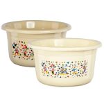 Kuber Industries 2 Pcs Plastic 25 Ltr Bathtub | Baby Bathing Tub for Home, Washroom & Kitchen Use | Lightweight and Multipurpose Water Tub | Suitable For Laundry and Cleaning – Cream & Beige