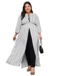Miss Chase A+ Women’s Round Neck 3/4 Sleeve Tie-Up Tassel Detailing Front Slit Maxi Top (APAW18TP11-99-98-02, Black and White, XS)