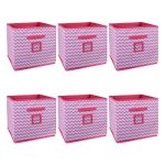 Amazon Brand – Solimo Printed Fabric Storage Box, Small, Set of 6, Pink