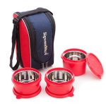Signoraware Stainless Steel Executive Microsafe Steel 3 Tier Lunch Box (Red) – Set of 3