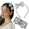 LYKAA Satin Bow Headband and Elastic Hair Band Set for Girls and Toddlers – 2-Piece Soft Hair Accessories – Cute Baby Girl Headbands – Comfortable, Stylish Hair Ties Combo Headband & Stretchable Band (Gray, Medium)