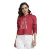 Campus Sutra Women’s Red Adventure Hoodie with Contrast Drawstring for Casual Wear | Hooded Neck | Long Sleeve | Drawstring Closure | Sweatshirt Crafted with Comfort Fit for Everyday Wear (Size-L)