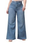 Miss Chase A+ Women’s Wide-Leg High Rise Regular Length Stretchable Shaping Denim Jeans (APAW24DEN86-96-337-28, Pacific Blue, 28)