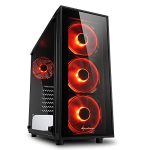Sharkoon TG4 Mid Tower PC Computer Case I Support Mini-ITX, Micro-ATX, ATX Motherboard I Side Panel Tempered Glass with 4 x 120 mm Red LED Fan (pre-Installed) – Black