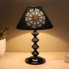 tu casa Halo Glow Black Metal Bedside Table Lamp Home Decoration Bedroom Living Room Lounge Office Festival Gifting Study Table Decor French Floral Print Satin Shade (H-15 / No Blub 1.5 Meter Cable)