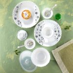 Larah by Borosil Silk Series Luna Opalware Dinner Set with Steel Spoon | 55 Pcs for Family of 8 | Microwave & Dishwasher Safe | Bone-Ash Free | Crockery Set for Dining & Gifting | Plates & Bowls