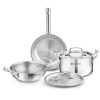Bergner TriPro 5 Pcs TriPly Stainless Steel Cookware Set of 24cm (3L) Kadai with Lid, 20cm (3.5L) Casserole with Lid/Biryani Pot, 22cm (1.5L) Frypan, Less Oil Use, Healthy Cooking – Induction Bottom