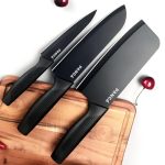 PANCA Kitchen Knife Stainless Steel 3 Pieces Professional Knife Set with Color Coating and Non-Slip Handle (Black)