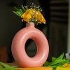 10club Ceramic Donut Vase | Flower Vase for Fresh and Dried Flowers | Pampas Grass Vase | Set of 1 | Peach | for Home, Office, Centerpiece or Gifting