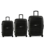 Emblem Virgo Set of 3 (Cabin + Medium + Large) Hard Case Trolley Bag for Travel, Lock System 360 Degree 8 Wheels and Security Zipper (Black)