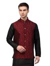 Jompers Men’s Woven Design Maroon Waistcoat (Maroon, M)