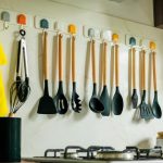 10club 12 Pcs Silicone Spatula for Kitchen (with Plastic Holder) with Wooden Handles | BPA Free | High Heat Resistance Upto 230℃ | Long Lasting 100% Food Safe | Black | Spatula for Non Stick pan