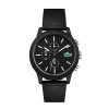 Lacoste Lacoste.12.12 Qtz Fashion Chrono Black Round Dial Men’s Watch|Black Silicone Material|Black Color Band – 2010972