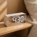 Vaanar Sena Smart LED Mirror Alarm Clock with Temperature & Date Display | Digital Table Clock with Auto Light Sensor, Loud Alarm for Heavy Sleepers – Ideal for Bedroom & Office (Mirror Finish)