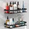 Misamo Enterprise Plastic Bathroom Wall Shelf Organiser, 30 cm, Black, Adhesive Mount Storage Rack with Installation Kit (2, Shelf-Black)