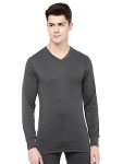 Macroman Hotmax Thermal V-Neck Full Sleeves for Men with Warmth-Retaining Cotton Poly Interlock Knit Innerwear, Black Melange, S, Pack of 1