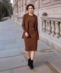 AA-HA! Women Bodycon Brown Knee Length Dress