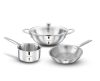 Greenchef Stainless Steel Tri ply Stainless Steel Crest Combo (Kadhai 22CM with Glass lid, FryPan 22CM, Saucepan 14CM) Exterior Surface, Induction Compatible, Scratch Resistant