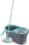 3D METRO SUPER STORE Gamma with 360° Spinner 2 Microfiber heads & Twin Bucket Mop Set(Grey, Blue)