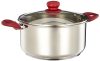 Amazon Brand – Solimo Stainless Steel Casserole with Glass Lid | Impact-Forged Bottom | Soft-Touch Handle | Dishwasher-Safe | 24 cm, 5 L | Silver