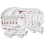 Larah by Borosil Fluted Series Verona Opalware Dinner Set | 33 Piece for Family of 6 | Microwave & Dishwasher Safe | Bone-Ash Free | Crockery Set for Dining & Gifting | Plates & Bowls | White