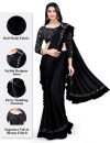 Vijatree Solid/Plain Bollywood Lycra Blend Saree(Black)