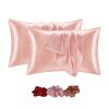 MiRA Designs | Satin Silk Pillow Covers, Silk Pillowcases Pack of 2, 2- Scrunchie Set, Silk Hair Accessories for Women, Silk Scrunchie and Pillowcase Set, Luxury Silk Pillow Covers (Biscuit)