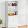 ABOUT SPACE 5 ft Kitchen Cabinet – 5 Tier Wooden Storage Cabinet with 3 Open Shelves & 2 Magnetic Door Crockery Cabinets, Easy to Assemble for Home Living Room (White – L 57 x B 25.5 x H 158 cm)