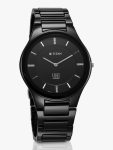 Titan Edge Ceramic Quartz in Glossy Black with Diamonds and Black Dial Analog Watch – For Men