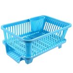 Homeor 3 in 1 Durable Plastic Kitchen Sink, Large Dish Rack Drainer, Drying Rack Washing Basket with Tray for Kitchen, Dish Rack Organizers, Utensils Drainer Basket for Kitchen, Blue