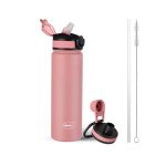 Pigeon by Stovekraft Rush Thermos Stainless Steel Sipper Flask 750ml with Straw,Cleaner and Additional Screw Cap| 24 Hours Hot and Cold|Ideal Usage for Office Men/Women|School/College|Travel|Pink