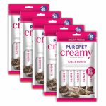 PUREPET Creamy Lickable Cat Treats, Tuna & Bonito, Pack of 1 X 75 G, Pack for All Life Stages (75g *5 Pouches =375 g)