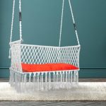 Swingzy Large Trapezium Double Seater Swing Chair/Hammock Chair for Home, Indoor, Outdoor, Garden/Hanging Hammock Swing Chair for 2 People/Jhula for Adults with Hanging KIT with Cushion-(White)