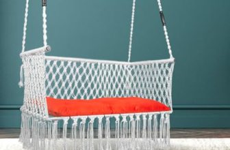 Swingzy Large Trapezium Double Seater Swing Chair/Hammock Chair for Home, Indoor, Outdoor, Garden/Hanging Hammock Swing Chair for 2 People/Jhula for Adults with Hanging KIT with Cushion-(White)