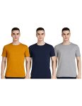 Amazon Brand – Symbol Men’s Solid Cotton T Shirt | Plain | Round Neck | Half Sleeve – Regular Fit | Combo Pack of 3 (Available in Plus Size) (Nvy+Inca gld+Mid Gry Mel_S)