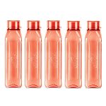 MILTON Prime 1000 Pet Water Bottle, Set of 5, 1 Litre Each, Red, Reusable Plastic Fridge Bottle Set, BPA Free and Leak Proof Waterbottles for School, Travel, Work