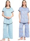 Urban KNAYA Pack of 2 Night Suit Set for Girls & Women Pure Cotton Light Weight Printed Night Dress (Medium, Sea Blue & Sky Blue)