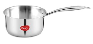 Pigeon Elite Stainless Steel Triply Sauce Pan 18 cm, Gas Stove and Induction Compatible for Fast Cooking and Longer Heat Retention, Along with Even Heat Distribution- Silver