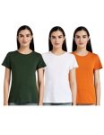 Amazon Brand – Symbol Women’s Cotton Regular T-Shirt (3RN06_White&Orange&Green M)