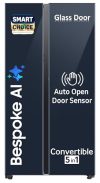 Samsung Smart Choice 653 L, 3 Star, Bespoke AI, Glass Door, Frost Free, Double Door, Convertible 5-in-1 Digital Inverter, Side By Side Refrigerator with Auto Open Door (RS76CB81A341HL, Clean Navy)