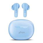 pTron Bassbuds Astra in-Ear TWS Earbuds with Stereo Sound, 34Hrs Playtime, Stereo Calls, Bluetooth V5.3 Headphone with Quick Pairing, Touch Control, Voice Assist, Type C Charging & IPX4 (Light Blue)